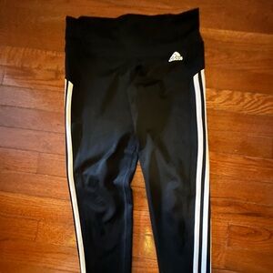 Adidas Women M Black Leggings with White Stripes